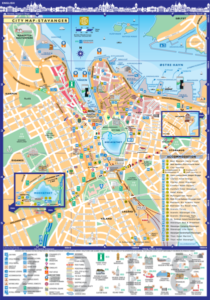 a tourist map of Stavanger with attraction listed.