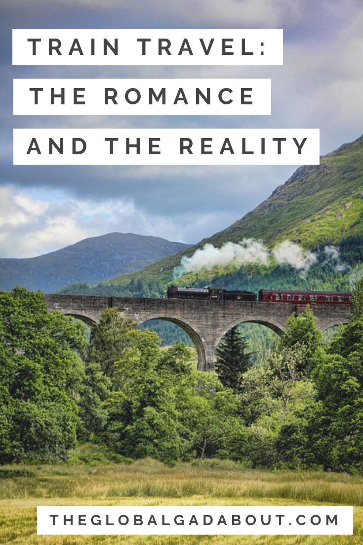 Train travel has the nostalgic quality of a novelty of the past still functioning in the present. In a world of budget flights and car sharing, is a train ride a romantic adventure or the uncomfortable long way to get anywhere? Click through to compare the romance and the reality of trains around the world! theglobalgadabout.com #traintravel #nostalgia #geektravel #theglobalgadabout #orientexpress #bullettrain 