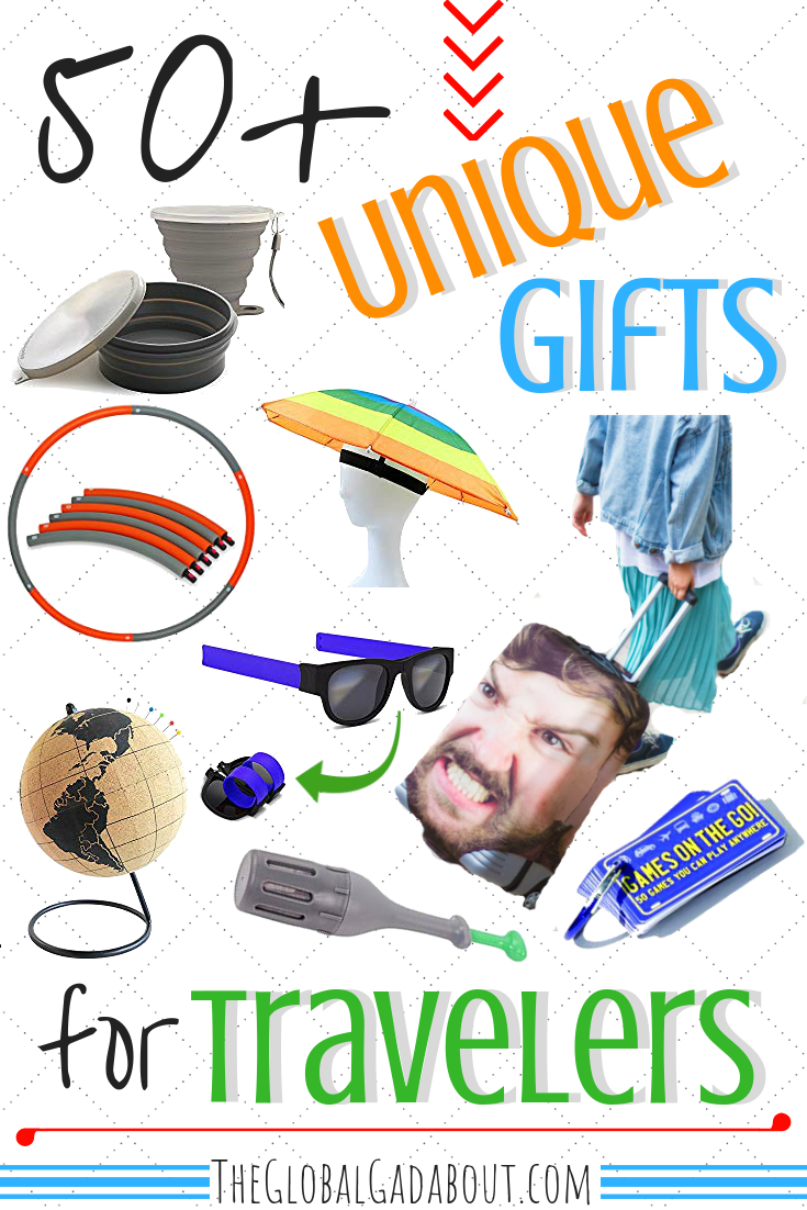 Looking for a unique gift idea travelers will love? Click through for 50+ fun and useful travel-related items you probably haven't thought of! Plus get a discount on some items :-) #travelgifts #travelpresents #giftideas #presentideas #theglobalgadabout #travelgear #travelaccessories #budgetgiftideas #budgettravel #uniquegifts #unusualgifts