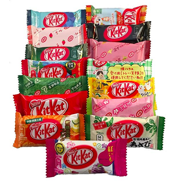 15 different flavored mini KitKat bars from Japan.