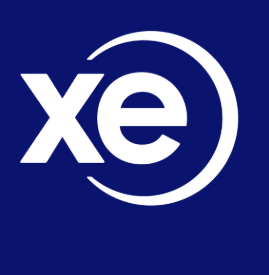 xe.com logo white over dark blue