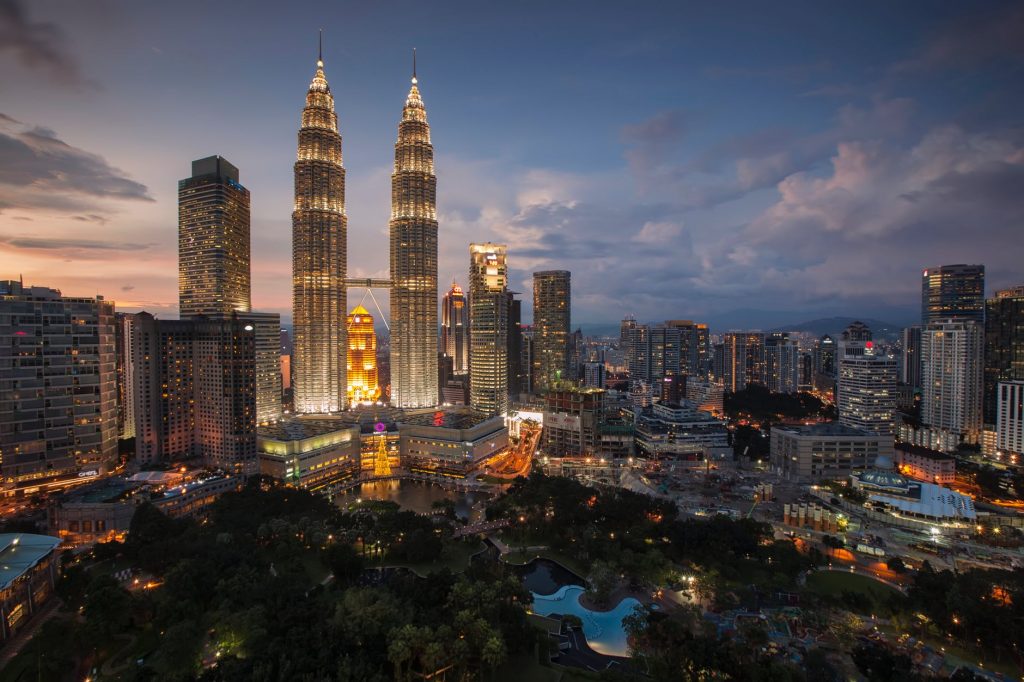 Kuala Lumpur skyline at night.