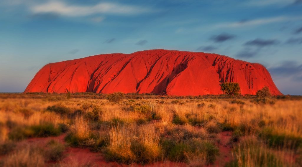 Uluru (Ayers Rock) in Australia from a distance.
